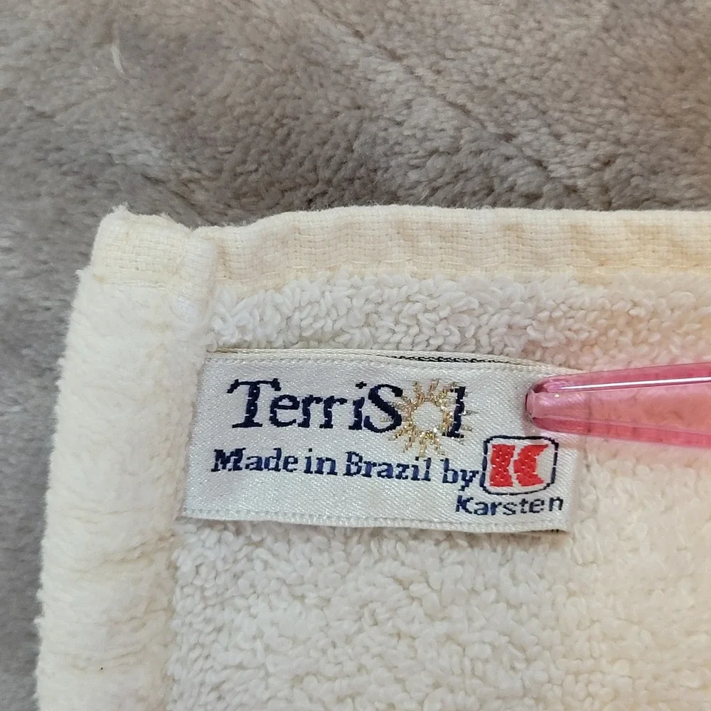 Terrisol Washcloth VTG Set 12x12 Cream Pink Rose Floral Cotton Karsten Brazil